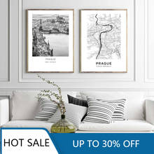 Черно-белая фотография с изображением города Праги, настенная живопись, плакат, путешествия, Карта города, декор для гостиной 2024 - купить недорого
