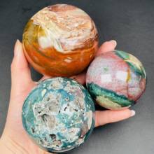 Esfera de mar Natural, cristales minerales de cuarzo jaspe, Bola de piedras preciosas, Reiki curativa, decoración fina para el hogar (con Geode) 2024 - compra barato