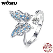 WOSTU 100% 925 Sterling Silver Butterfly Blue Zircon Rings Adjustable Size Ring Finger For Women Fashion Wedding Jewelry CTR098 2024 - buy cheap