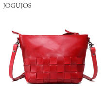 JOGUJOS 2020 Red Genuine Leather Bag For Women Woven lattice Handbags Luxury Designer Bags Fashion Madam Shoulder Totes Bags 2024 - buy cheap