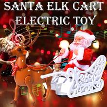 Muñeco de Papá Noel de Navidad, trineo electrónico de alce, música, coche de juguete, adorno eléctrico de Navidad, decoraciones para el hogar, regalos de Navidad para niños 2024 - compra barato