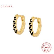 CANNER-Mini Pendientes de circón negro para mujer, aretes de Plata de Ley 925 auténtica, aros de diamante, joyería coreana 2024 - compra barato