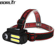 BORUiT XPE+2* COB LED Mini Headlamp 4-Mode Work Light Headlight Rechargeable 18650 Waterproof Head Torch for Camping Hunting 2024 - buy cheap