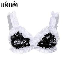 Mens Sexy Exotic Bra Tops Gay Lingerie Parties Nightwear Sissy Printed Frilly Ruffled Straps Hombre Wire-free Unlined Bra Top 2024 - buy cheap