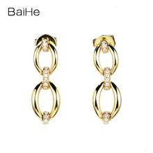 BAIHE-pendientes de oro blanco/amarillo/rosa de 14K con diamantes naturales para mujer, joyería fina contraída, joyería de botón 2024 - compra barato