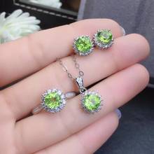 S925 silver natural green peridot ring pendant earrings natural gemstone jewelry set Luxurious Sun flower woman party jewelry 2024 - buy cheap