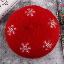 Boina bordada con copo de nieve para mujer, gorro cálido de lana para Navidad, venta al por mayor 2024 - compra barato