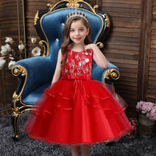 Vestido infantil de princesa, sem mangas, bordado de flores, vestido de noite para meninas, casamento, bolo formal, 2 a 10 anos 2024 - compre barato