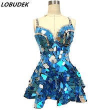 Vestido de lentejuelas con cristales plateados para mujer, traje Sexy para actuaciones en club nocturno, cantante, bailarina, Bar 2024 - compra barato