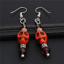 1pair Skeleton Ear Skull Dangle Earrings With Colorful Beads Day Of The Dead Jewelry Halloween Gift For Women E2008 2024 - buy cheap