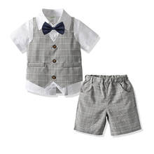 Conjunto de roupa formal infantil de verão, camiseta e short para meninos, quatro peças, com gravata borboleta, roupa formal para crianças, 2020 2024 - compre barato