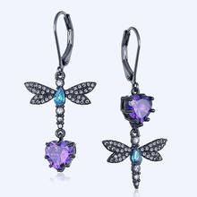 CAOSHI Purple Heart CZ Dangle Earrings for Women Asymmetric Design of Dragonfly Earrings Vintage Color Female Eardrop Jewelry 2024 - buy cheap