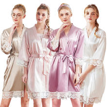 Women Silk Sexy Lace Kimono Satin Bathrobe Knee Length Bridesmaid Bath Robe Plus Size Bride Dressing Gown for Wedding Sleepwear 2024 - buy cheap