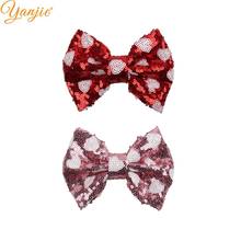 10pcs/lot 5'' White Hearts Sequin Bows Hair Clips For Girls Barrette Valentine's Day Cute Hairbow DIY Hair Accessories Headwear 2024 - buy cheap