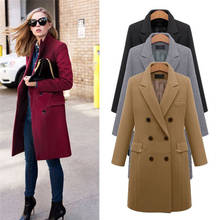 2019 Autumn Winter Women Lapel Neck Long Sleeve Casual Wool Blend Trench Woolen Coat Solid Button Long Outwear Overcoat 2024 - buy cheap