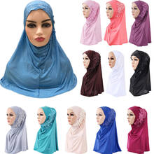 Malaysia Muslim Hijab Scarf One Piece Amira Solid Flower Rhinestone Shawl Women Headscarf Ready to wear Musulman Femme Cap Hat 2024 - buy cheap