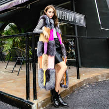 Модный зимний женский меховой жилет, пальто, теплый длинный жилет, женская меховая куртка из искусственного меха в стиле пэчворк, цветная верхняя одежда, модель 4XL Y48 2024 - купить недорого