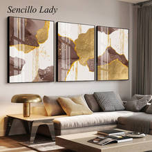 Tela de pintura abstrata moderna, pôster de parede dourado e marrom, impressão de arte, imagem decorativa minimalista nórdico, decoração de sala de estar 2024 - compre barato