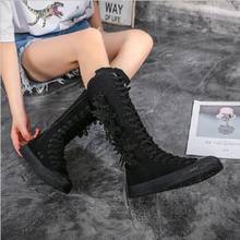 Spring Autumn New National Style Slim Flat Heels Embroidery Zipper Plus Size 40-43 Canvas Women Knee-High Long Boots 0522 2024 - buy cheap