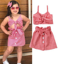1-6Y Summer Toddler Kids Baby Girl Clothes Sets Sleeveless Plaid Crop Tops Mini Skirt Outfit Clothes 2024 - buy cheap