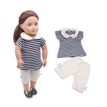 18 inch Girls doll Clothes Casual striped short-sleeved suit + white pants American newborn Baby toys fit 43 cm baby doll c291 2024 - buy cheap