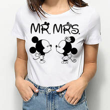 Disney amantes mickey minnie mr mrs letras imprimir camiseta feminina moda feminina harajuku unisex tshirts 2024 - compre barato