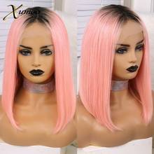 XUMOO Ombre 613 Blonde Pink Blue Short Bob Cut Wigs With Dark Roots Pre Plucked Brazilian Human Hair Lace Front Wigs For Women 2024 - buy cheap