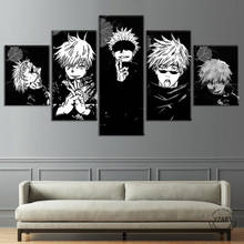 5 painéis de decoração para casa jujutsu kaisen anime poster arte da parede gojo preto imagens da lona decoração do quarto da menina 2024 - compre barato