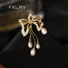 FXLRY Exquisite elegant cubic zircon butterfly natural pearl brooch female corsage luxury sweater pin accessories 2024 - buy cheap