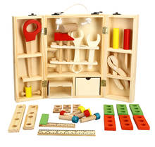 [Funny] Wooden repair tools Child Carpenter Construction Tool Box Boy Pretend Play mechanic maintenance Model Building Kits Toy 2024 - buy cheap