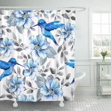 Leaf Flower Pattern Blue and Hummingbirds Watercolor Birds Orchid Shower Curtain Waterproof Polyester Fabric 60 x 72 Inches Set 2024 - buy cheap