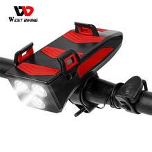 West biking lanterna dianteira de bicicleta, luz multifuncional 4 em 1 com suporte para celular e carregador de bicicleta 2024 - compre barato