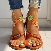 2021 Summer Woman Flowers Shoes Female Fashion Gladiator Sandals Flats Casual Weet Flowers Boho Outdoor Beach Sandals Ladies 2024 - buy cheap