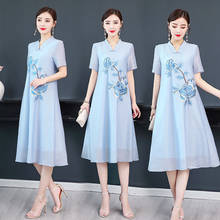 2020 nova moda das mulheres estilo chinês do vintage vestidos retro bordado boho boêmio bordado verão vestido de manga curta 2024 - compre barato