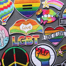 Diy remendo lgbt orgulho gay bordado remendos para roupas arco-íris remendo emblemas de ferro em remendos em roupas listras acessórios 2024 - compre barato