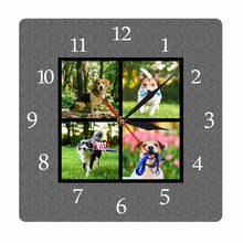 Chalkboard Family 4 Custom Photos Collage Square Printed Acrylic Wall Clock Personalized Puppy Pet Pictures Wall Hanging Watch 2024 - buy cheap