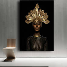 Pintura en lienzo Oro Abstracto corona de mujer africana negra en carteles e impresiones arte de pared escandinavo para ropa de cama, imagen para habitación 2024 - compra barato