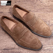 New Brown Loafers Shoes Men Italian Handmade Casual Footwear England Vintage Cow Suede Wedding Zapatos Hombre Slip-on Flat Shoes 2024 - buy cheap