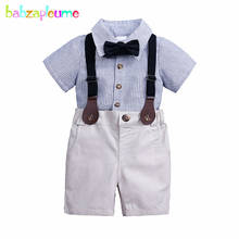 Conjunto de roupas para bebês meninos 4 peças/2020, camiseta listrada de cavalheiro + calça + cinta + laço, roupas recém-nascidas bc1348 2024 - compre barato