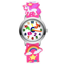 Модные детские часы с мультяшным рисунком лошади, единорога, кварцевые Силиконовые наручные часы 3D для девочек и мальчиков JA177 2024 - купить недорого