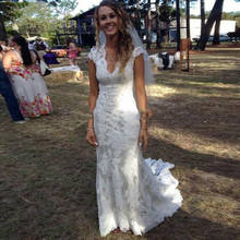 Vintage Country Wedding Dresses 2022 V Neck Cap Sleeve Lace Wedding Dresses Girls Backless Bridal Wedding Gowns Vestido De Novia 2024 - buy cheap