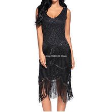 2021 Women Party Dress Robe Femme 1920s Great Gatsby Flapper Sequin Fringe Midi Dress Vestido Summer Art Deco Retro Black Dress 2024 - buy cheap