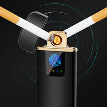 Металлическая USB Зажигалка, перезаряжаемая ветрозащитная зажигалка, портативный светодиодный дисплей, сенсорный Пальчиковый принт, зажигалка, аксессуары для курения 2024 - купить недорого