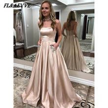 Elegant Prom Dresses Long with Pocket 2019 A Line Evening Party Dress Lace Up Floor Length for Wedding Party 2024 - buy cheap