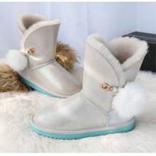 G&Zaco Genuine Sheepskin Boots Shoes ShoWomen leather Wool Snow Boots australia Mid-Calf Sweet Fox Fur Ball  winter Women's Boot 2024 - buy cheap