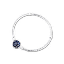 Moments Sparkling Blue Disc Clasp Snake Chain Bracelet Fits Original Silver Charms & Beads Woman DIY Fashion Jewelry Making 2024 - buy cheap