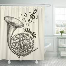 Hand Musical French Horn Sketch Vintage Trumpet Music Drawn Shower Curtain Waterproof Polyester Fabric 60 x 72 Inches with Hooks 2024 - buy cheap