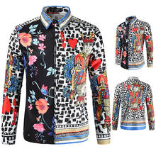 2021 Spring New Hot Sell Men Vintage Shirt Fashion Poker Red Heart K Print Long Sleeve Shirts Mens Hawaiian Casual Tops Koszula 2024 - buy cheap