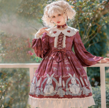Vestido de princesa de palacio gótico kawaii para niña, vestido vintage de lolita, cuello vuelto, lazo, estampado victoriano, lolita op 2024 - compra barato
