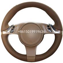 for Porsche Cayenne Panamera 2010-11 DIY Dark Brown Leather Car Steering Wheel Cover Customized 2024 - buy cheap